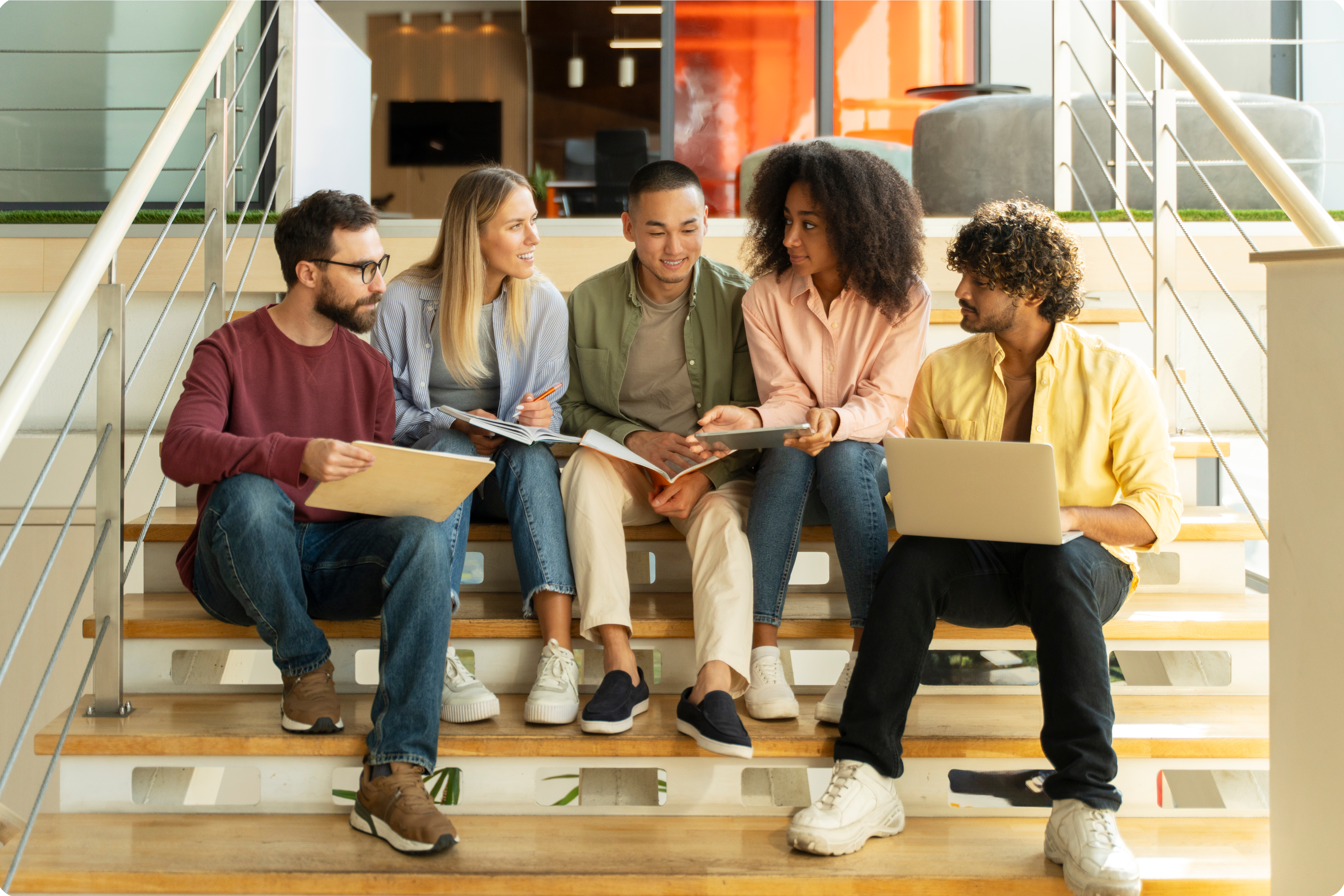 Students sitting on a staircase